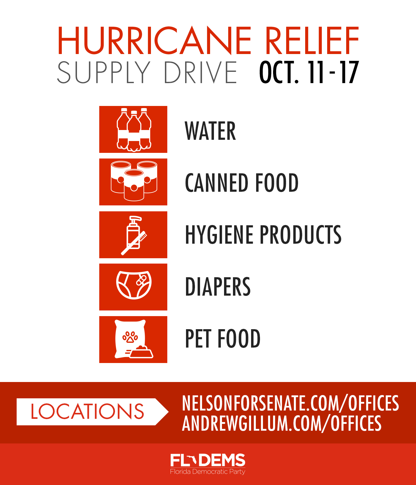 Florida Democratic Party Campaign Offices Collecting Donations For Hurricane Relief Florida 